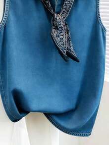 Resyla Áo tank top không tay in họa tiết denim dành cho nữ, kiểu dáng tối giản thường ngày. - Nhiều màu - Xem 6