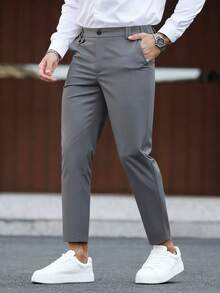 Manfinity Mode Men's Solid Color Minimalist Casual Suit Pants, Formal, Ceremony - Grey - View 7