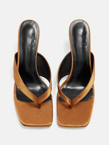 CUCCOO CURVES Women Shoes Women's Square Toe Satin Solid Color Design Daily Versatile Fashion Wide Last High Heels Summer Shoes - Camel - View 1