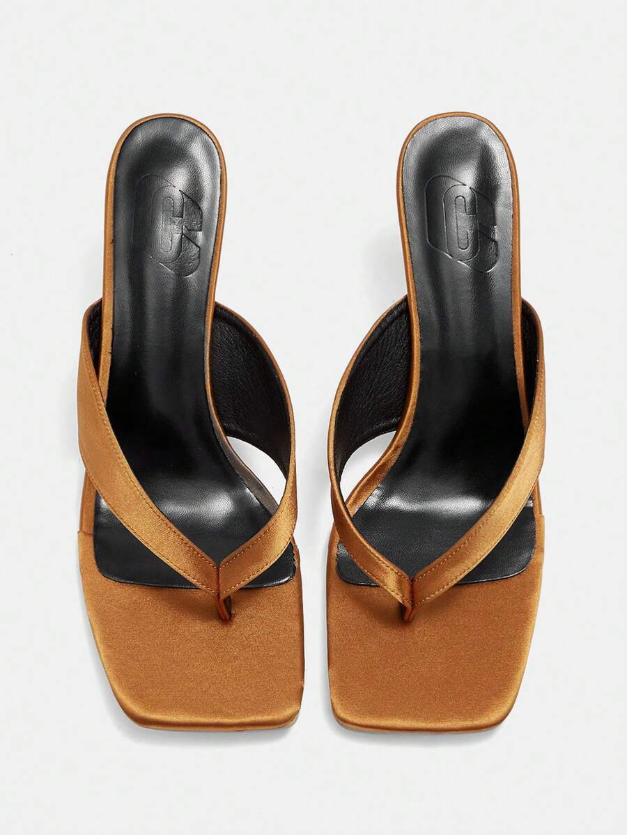 CUCCOO CURVES Women Shoes Women's Square Toe Satin Solid Color Design Daily Versatile Fashion Wide Last High Heels Summer Shoes - Camel - View 1