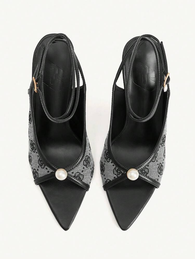 CUCCOO CHICEST Women Shoes Black And White Contrasting Pearl Decoration Fashionable Elegance Temperament Pointed High Heel Sandals