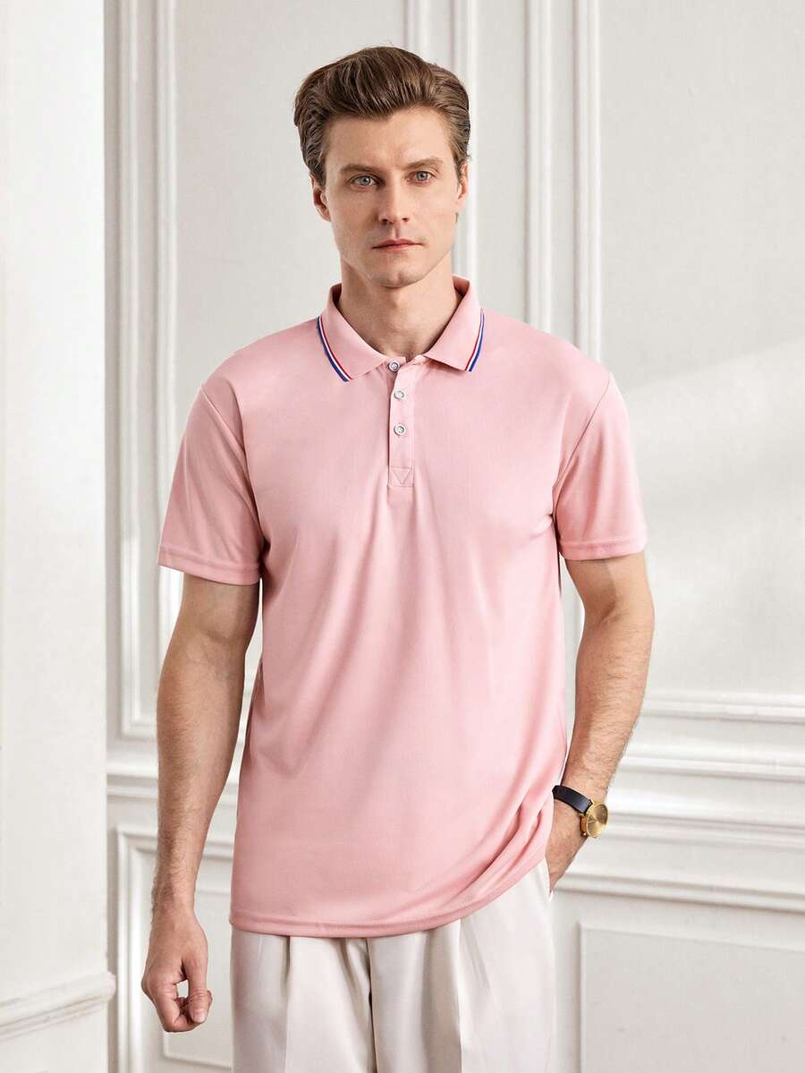 Officeau Polo de golf pour hommes avec bordure contrastée, col à demi-boutons, chemise décontractée légère et douce pour le travail, cadeau pour le petit ami, pour le golf, pour le port quotidien, pour l'été, pour le tennis