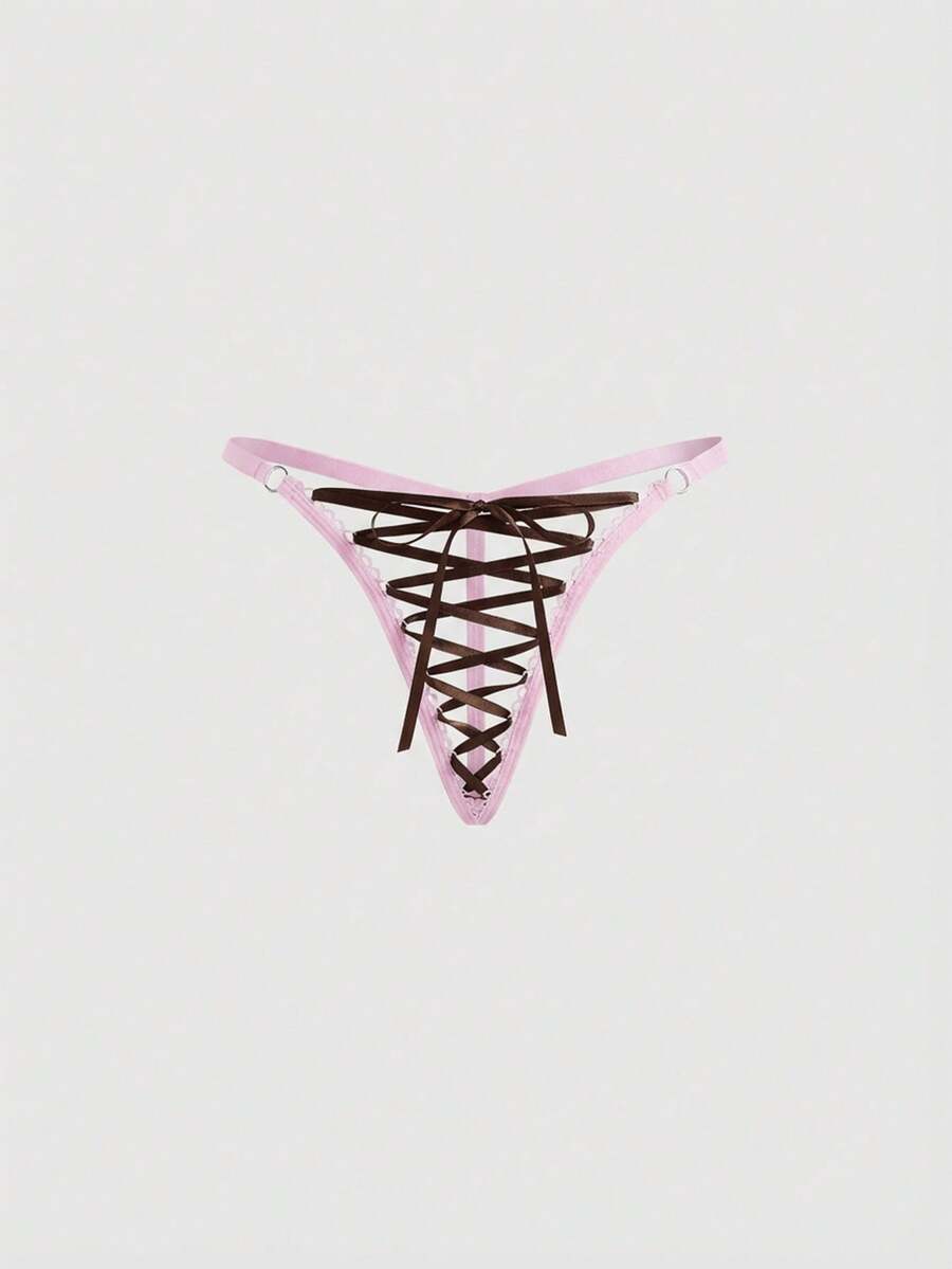 ROMWE Grunge Punk Women's Sexy Gothic Punk Contrast Color Strap Thong Panties - Brown - View 1
