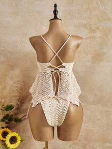 Swim Mod Bộ bikini mùa xuân/hè mới, kiểu dáng gợi cảm, dễ thương, ngọt ngào, chất liệu vải có họa tiết hoa, viền hoa, thích hợp cho kỳ nghỉ biển. - Màu be - Xem 2