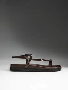 Denimoi Giày sandal đế bằng kim loại vàng thoải mái cho nữ - Màu nâu Sô-cô-la - Xem 7