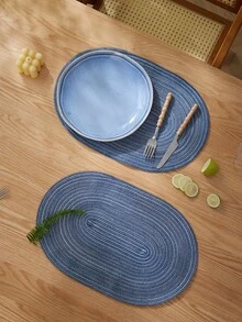 1/2/4/6/8pcs Minimalist Ombre Blue Oval Polyester Placemats For Dining Table - Blue - View 1
