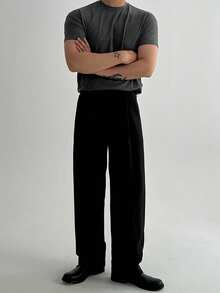 DAZY 男士修身纯色深灰色短袖T恤，夏季款 - 灰色 - 查看 4