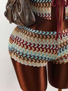 Amplova 2 pezzi Completo corto boho con tessuto strutturato e accenti in pietra, novità 2026 per donne - Multicolore - Visualizzare 8