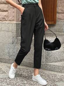 DAZY Women's Business Casual Plain Tapered Dress Pants - Black - View 1
