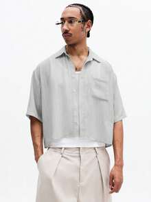 SUMWON Short Sleeve Button Down Shirt With Chest Pocket Casual Office Summer Lightweight Collared Top Business Casual Weekend Relaxed Fit - Light Grey - View 3