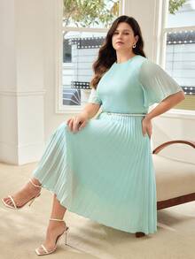 MOTF PREMIUM PLUS SIZE PLEATED BELTED DRESS - Green - View 6