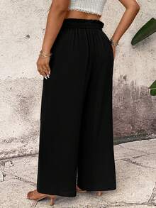 EMERY ROSE Women Summer Plus Size Side Pocket Wide Leg Pants,Black Smart Casual Holiday Loose Trousers,Suitable For Spring,Sommar And Autumn Business Fall - Black - View 2