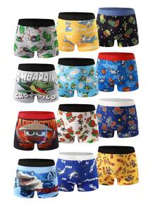 12 piezas de calzoncillos tipo bóxer cómodos con estampado de animales divertidos para niños - Multicolor - Ver 3