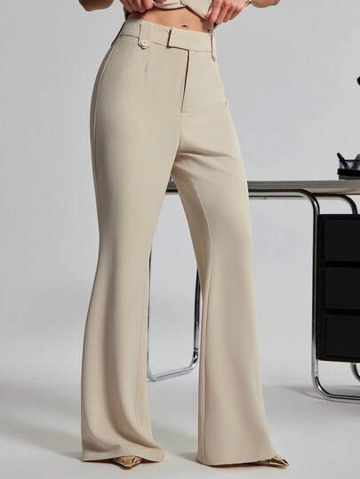 Hauture Women's Old Money Sexy Business Casual Office Solid Flare Leg Waistband Detail Pants