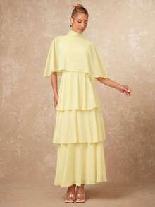 Lumalex VITNOS Falda larga de pastel sin mangas y de múltiples capas, elegante, nueva llegada de otoño/invierno - Amarillo claro - Ver 5