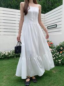 K-Vae Women's Summer White Dress,Cottage Core Tea Party Flowy Gown,Spaghetti Strap Lace Trim Tie Bow Square Neck Waist Cinched Corset Dresses For Women - White - View 5