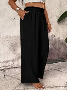 EMERY ROSE Women Summer Plus Size Side Pocket Wide Leg Pants,Black Smart Casual Holiday Loose Trousers,Suitable For Spring,Sommar And Autumn Business Fall - Black - View 5