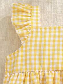 Souflis Souflis Baby Girls' Summer New Sleeveless Off-Shoulder Ruffle Trim Bodysuit With Bucket Hat - Yellow - View 4