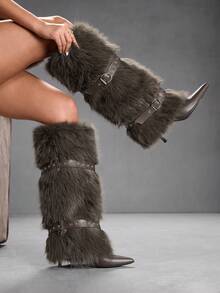 CUCCOO SZL Damknähöga stövlar med spetsiga tå och smala klackar, moderna för höst/vinter - Kaffebrun - Visa 1