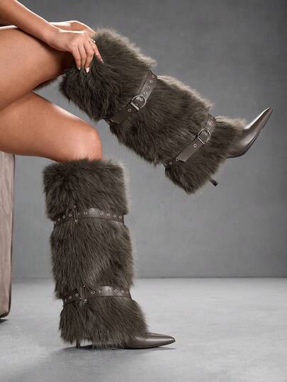 CUCCOO SZL Botas altas hasta la rodilla con punta fina y tacón delgado para mujer, de moda para otoño/invierno