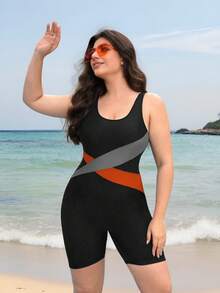 Swim SPRTY Damen Große Größen einteiliger ärmelloser Badeanzug mit Kreuz-Schnitt und engem Sitz, sportlich, Sommer 2026, Weihnachts- und Neujahrsparty, Strandoutfit für Damen, lässig - Schwarz - Übersicht 5