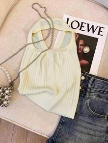 Qadelle Elegant Sleeveless Knit Top, New Arrival Spring/Summer For Women - Apricot - View 2