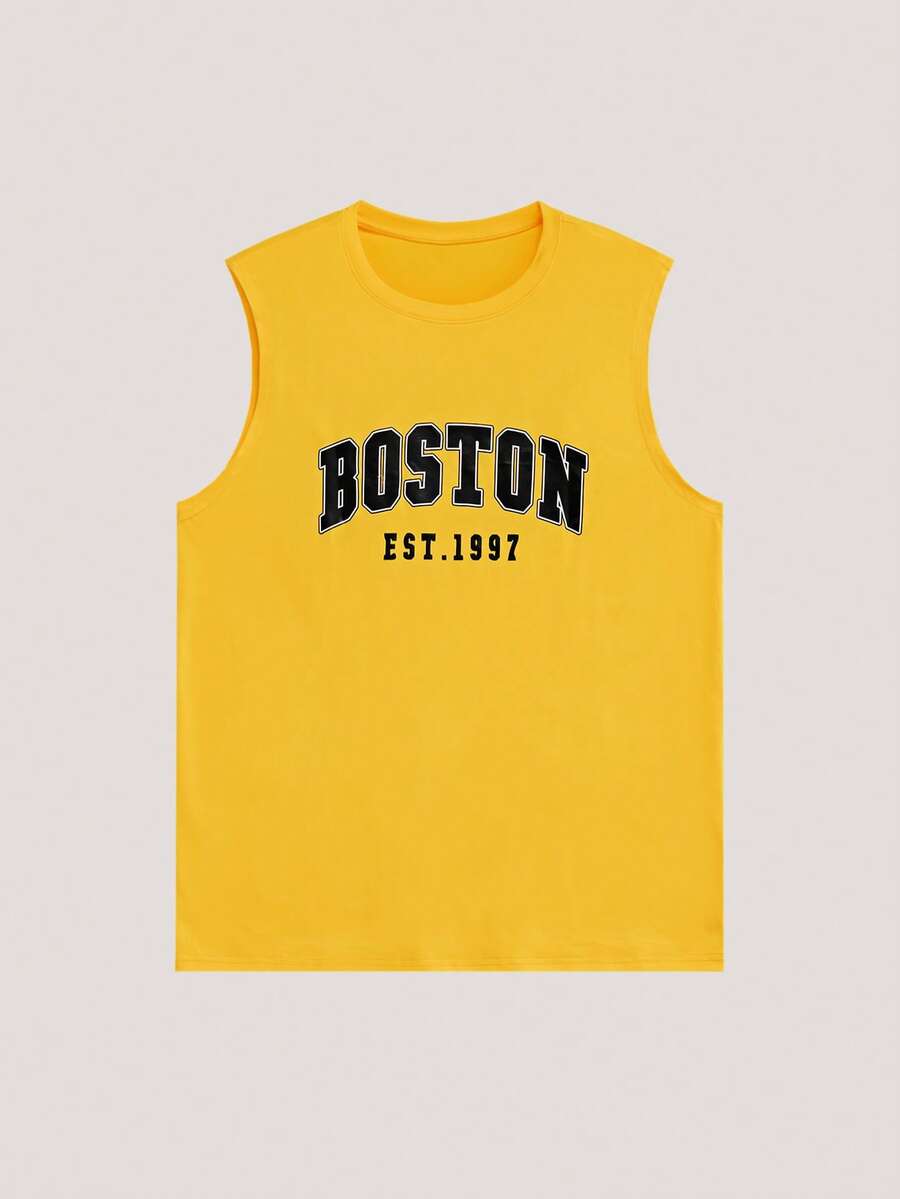 Open Phase Áo tank top nam in họa tiết, phong cách thường ngày tối giản, kiểu Mỹ cổ điển, unisex, dáng rộng thoải mái, phù hợp cho cả trang phục mùa hè và kỳ nghỉ. - Màu vàng - Xem 1
