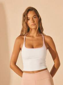 Aralina Leisurewear Racer Back Contrast Colour Tipping Tank Active Workout Top - White - View 6