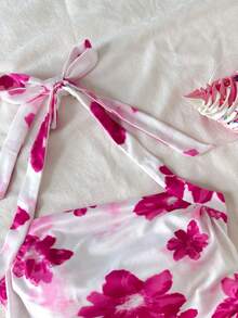 SHEIN 少女优雅印花露背无袖上衣，夏季 - 粉色 - 查看 5