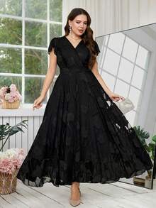 Reflora Vestido floral elegante para mujer de talla grande, vestido de invitada de boda de verano - Negro - Ver 6
