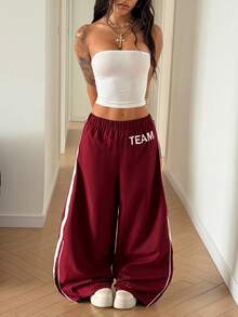 SHEIN HypeZone 2pcs/Set Women Street Casual Sports Racewear Bandeau Top And Pants - Multicolor - View 3