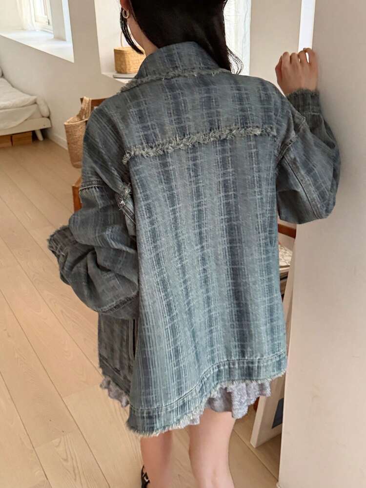 Women's Washed Korean Style Patchwork Casual Denim Blouse