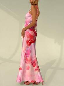 Aloruh 新款春夏度假风粉色兰花吊带系带紧身性感印花连衣裙，夏威夷度假风碎花连衣裙，夏季度假装，沙滩度假连衣裙，粉色连衣裙 - 粉色 - 查看 10