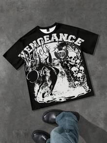 Manfinity EMRG 休闲圆领落肩短袖印花夏季百搭全印花T恤 - 彩色 - 查看 4