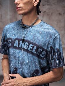 Skyrend 男士夏季字母火焰印花圆领短袖休闲T恤 - 彩色 - 查看 7