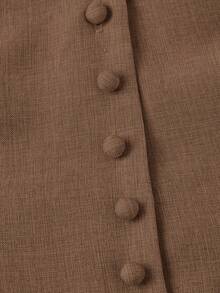 SHEIN MOD 杏色褶裥中长连衣裙，带领 - 卡其色 - 查看 5