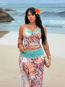 Rustia Bộ 2 món gồm áo hai dây và chân váy ôm sát xẻ tà bằng vải lưới, thích hợp mặc đi biển. - Nhiều màu - Xem 6