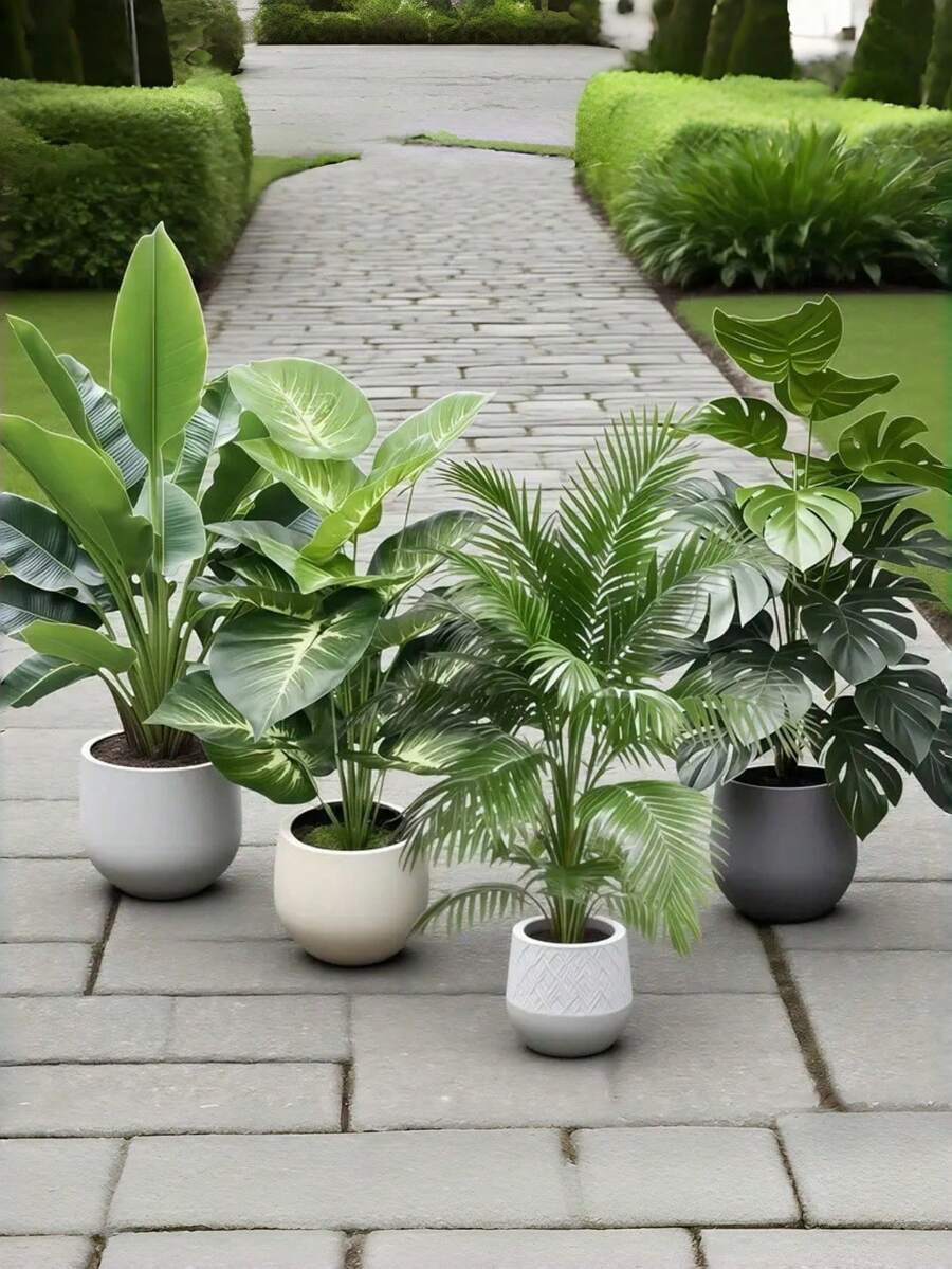 4件套大型仿真绿色植物棕榈树，48片大叶子，逼真自然，室内外皆宜，是现代婚礼、圣诞节派对、感恩节、万圣节等节日装饰的理想之选。无需维护，常绿，四季皆宜，是招财树的理想盆栽植物。优质材料，抗紫外线，耐候性强，经久耐用，易于打理，是客厅角落、阳台、花园、办公室等场所的时尚装饰品。 - 彩色 - 查看 1