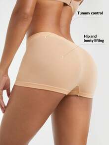 SHAPORA Quần short định hình dáng người dành cho nữ, màu trơn, kiểu dáng thường ngày, đa năng. - Màu be - Xem 3