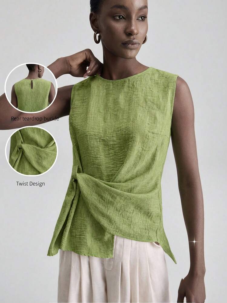 2026SS New Women's Top, Comfortable Skin-Friendly Fitted Style, Sleeveless With Waist Shoulder Pleated Bow Knot, Modern Elegant Wedding Guest Outfit, Minimalist Romantic French Luxurious Feel, Urban Chic Business Casual Office Wear, Low-Key Old Money Vibe High-End Commuter Airport Cruise Ship Middle East Essential, High-Quality 4-Season Versatile Wedding Series Women's Top,Summer Top