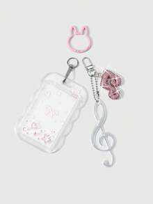 ROMWE Kawaii 1款创意简约甜美精致百搭的高品质软陶水钻吊坠，镶满钻石，闪亮音符，PVC材质，可DIY钻石饰品，赠送织带蝴蝶结、星形爱心水钻贴纸、亚克力透明蕾丝滑动卡套、校园卡套、旅行卡套、交通卡套、星形卡兔、钥匙扣配件、包包挂件，适合上班族、学生、派对爱好者、日常佩戴、节日礼物。 - 粉色-135 - 查看 9