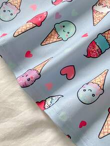 Bộ đồ 2 món mềm mại và thoải mái cho bé gái mùa xuân & hè: Váy in hình kem hoạt hình nhiều màu sắc với tay áo bèo nhún và áo ngủ, thích hợp cho mùa hè. - Nhiều màu - Xem 4