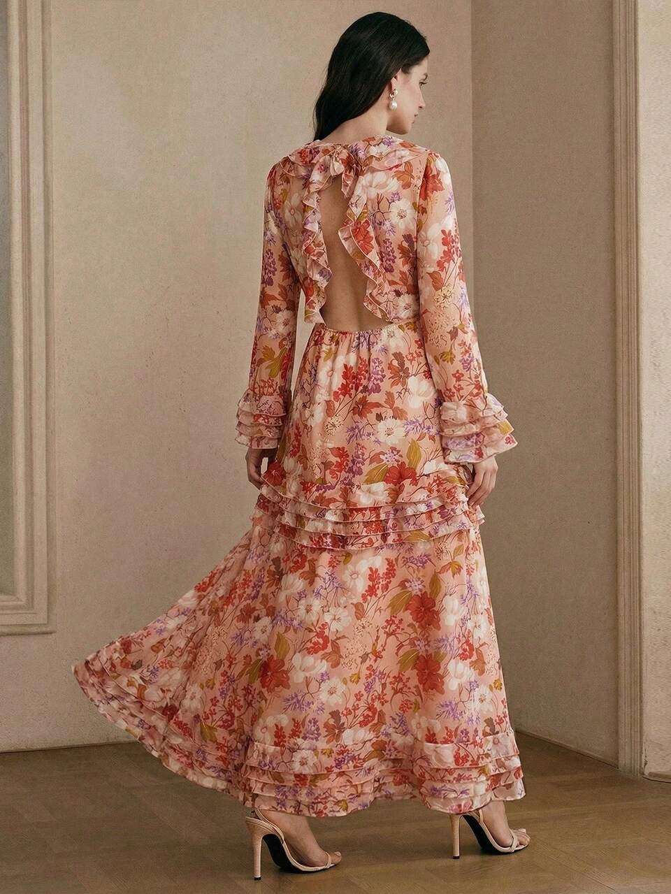 Anewsta Elegant Floral Print Design Dress, Suitable For Party, Valentine's Day, Vacation, Beach, Spring To Summer Holiday