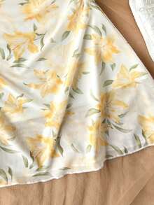 SHEIN Đầm hai dây xếp ly in hoa cho bé gái tuổi teen, thích hợp cho kỳ nghỉ biển. - Màu vàng - Xem 5