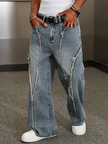 Manfinity EMRG Quần jeans ống rộng rách phối nhiều mảnh theo phong cách đường phố dành cho nam giới. - Rửa trung bình - Xem 3