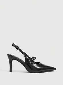 CUCCOO SZL Women Shoes Spring And Autumn New Black Mirror Point Thin Heel High Heel Back Lift Low Vamp Women's High Heel Shoes Slingback Shoes Daily Versatile Commuter Office Workers Business Dinner Party Wear Women's Shoes - Black - View 2