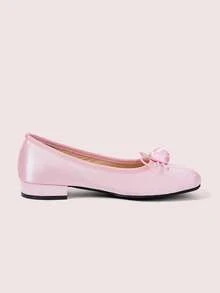 CUCCOO DOLLMOD Women Shoes Bow Buckle Square Toe Comfortable Sweet Satin Light Pink Shoes Daily Commuter - Pink - View 3