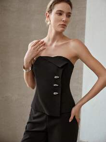 MOTF PREMIUM TOP BANDEAU CON BOTONES DE METAL - Negro - Ver 4