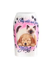 ROMWE Minifalda casual y dulce de estilo Kawaii Y2K con estampado de gato y perro para mujer - Rosa - Ver 12