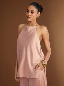 Hauture Top con cuello de halter y espalda descubierta con textura - Rosa - Ver 3
